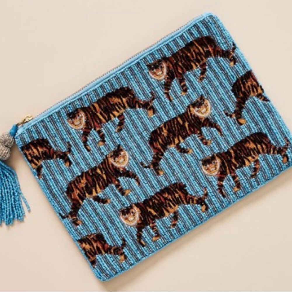 Anthropologie Light Blue beaded Thaiger Clutch